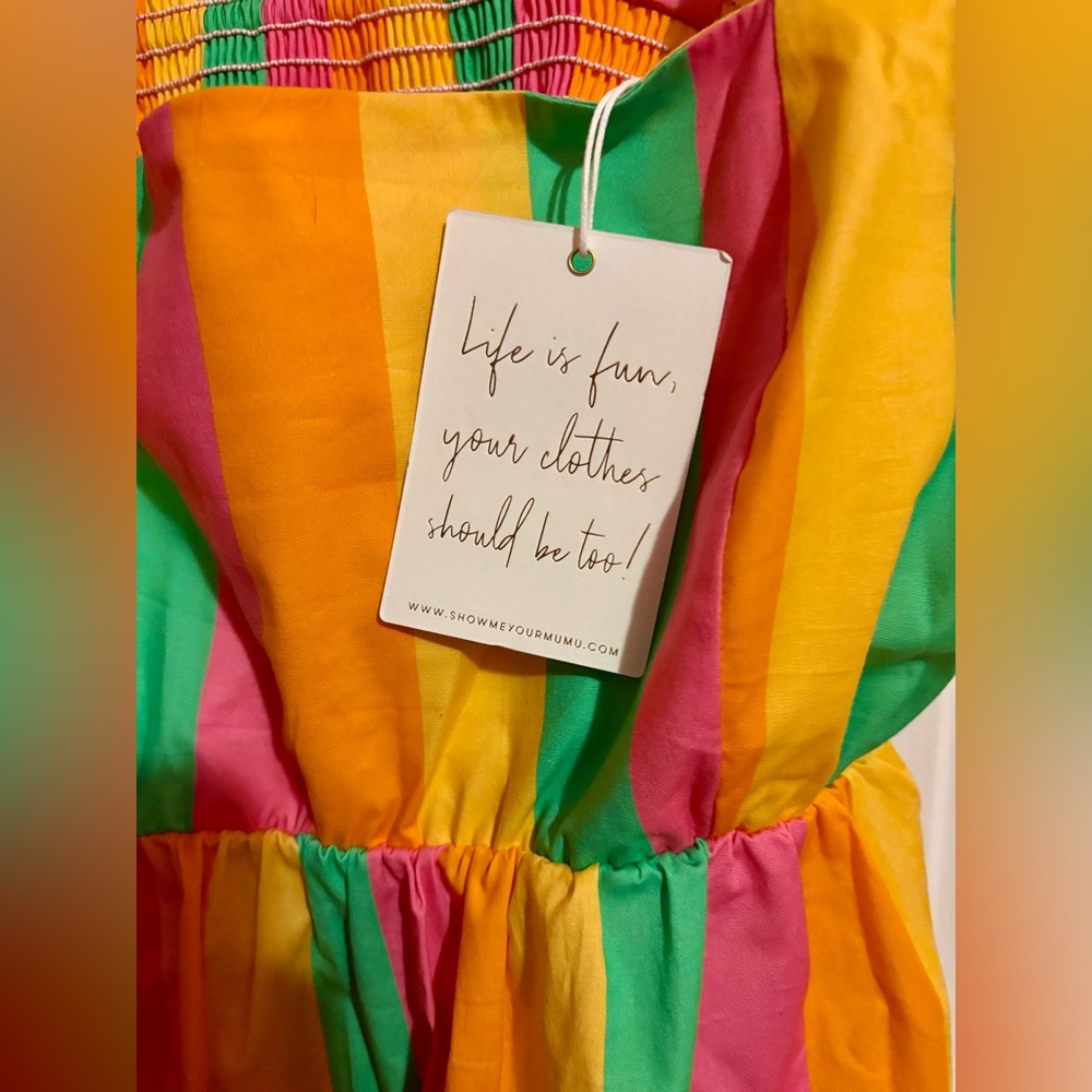 Bright Multi-Stripe Mini Dress - Square Neck, Sleeveless - Picture 6 of 7